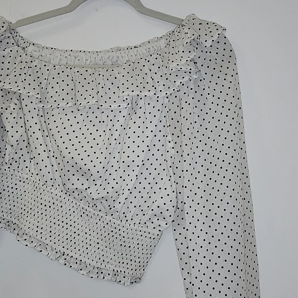 Revolve Majorelle Tate Smocked Long Sleeve Polkadotz Puff Sleeve CottageTop Sz S - Picture 6 of 16